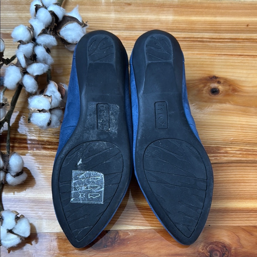 Anne Klein Blue Suede Flats with Silver Ring Detail - Picture 5 of 5